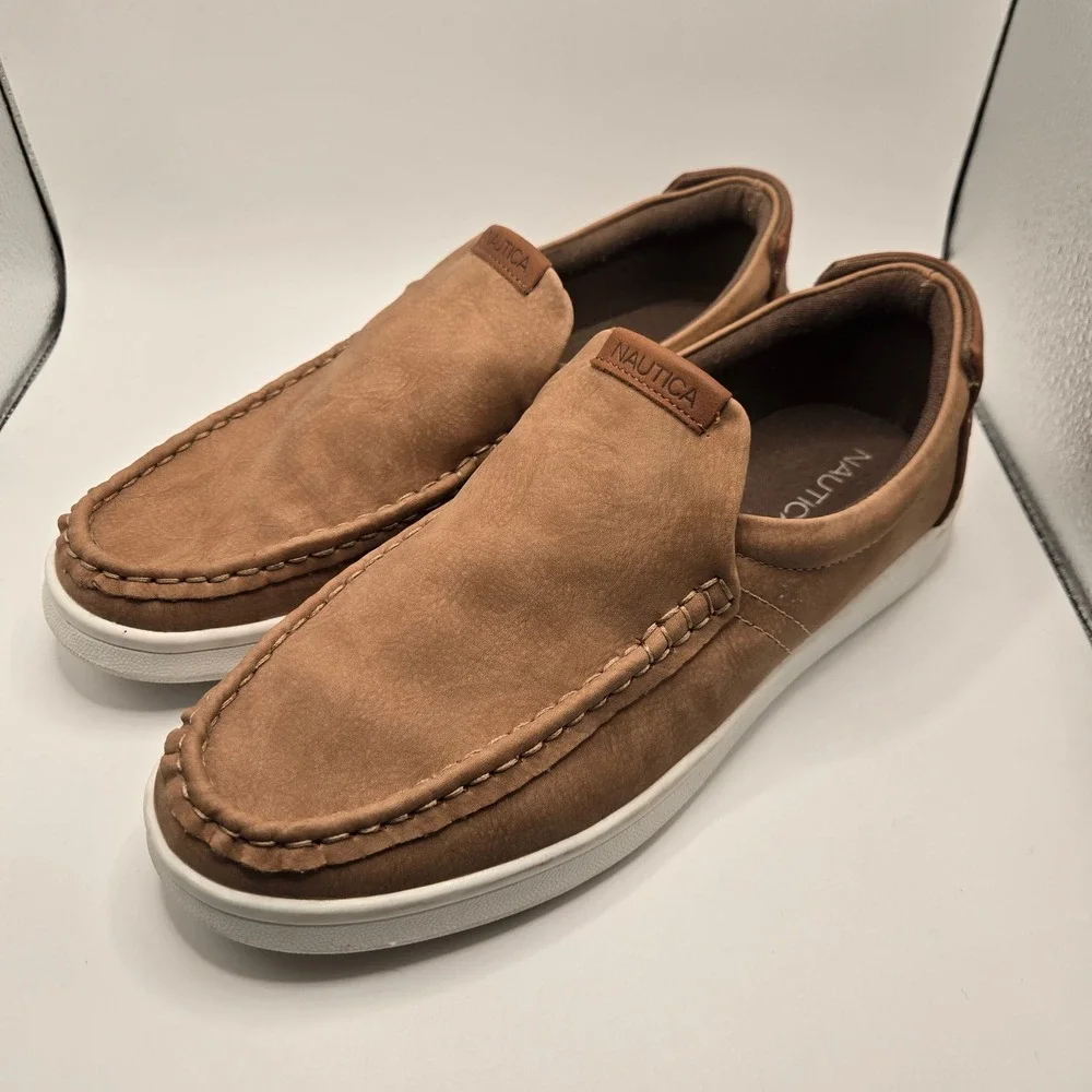 Nautica Derwin Slip On Loafers Mens Size 8 Tan Moc Toe Casual Shoes (S11)